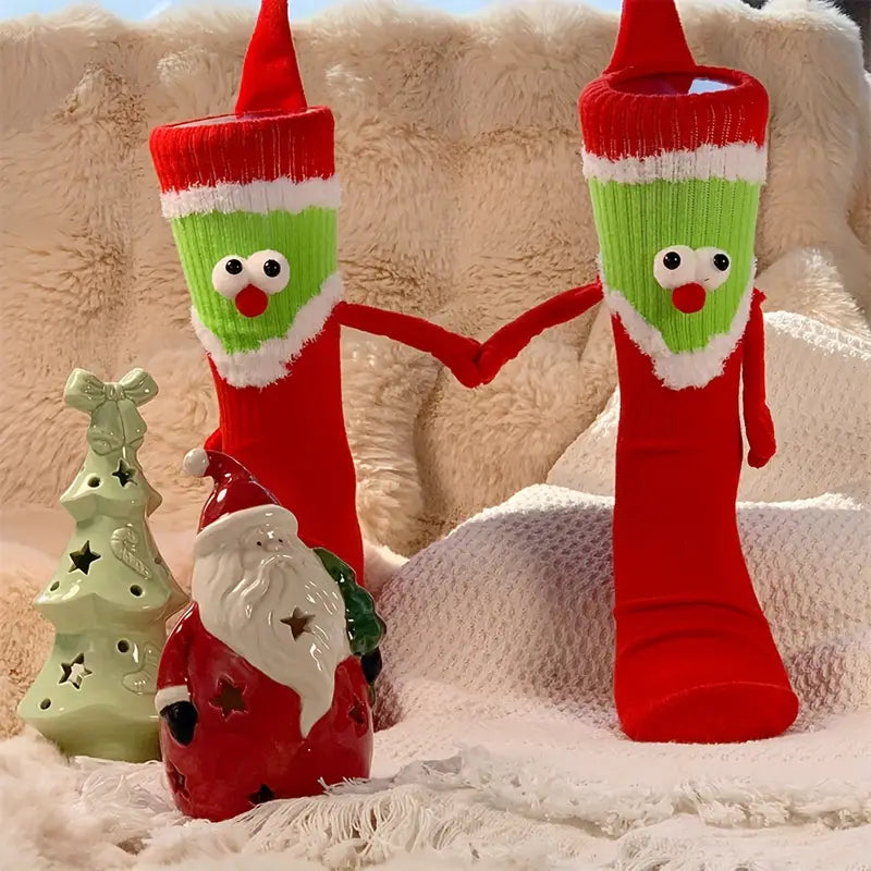🧦🎅 Calcetines Navideños Grinch con Imán en las Manos (1 Par)🎄✨