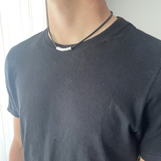 Colgante Mujer Hombre Plata Cuero Acero Inoxidable