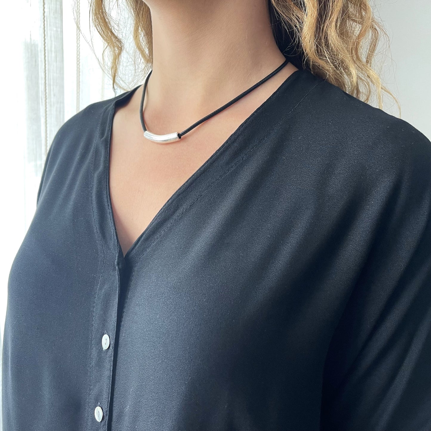 Colgante Mujer Hombre Plata Cuero Acero Inoxidable