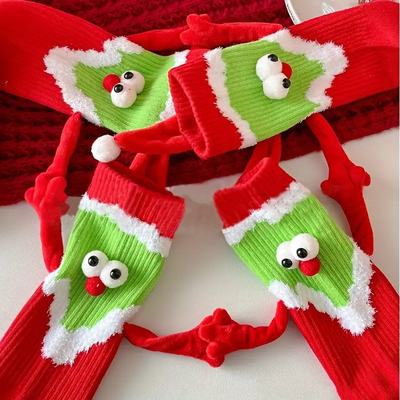 🧦🎅 Calcetines Navideños Grinch con Imán en las Manos (1 Par)🎄✨