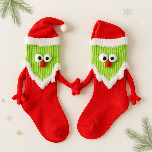 🧦🎅 Calcetines Navideños Grinch con Imán en las Manos (1 Par)🎄✨